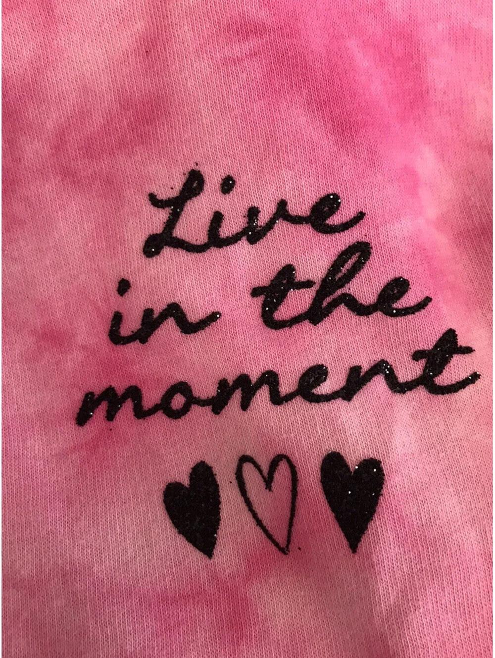 Justice Hoodie. Pink Tye Dye. “Live in the Moment” on Chest. Size Girls 10. NWT
